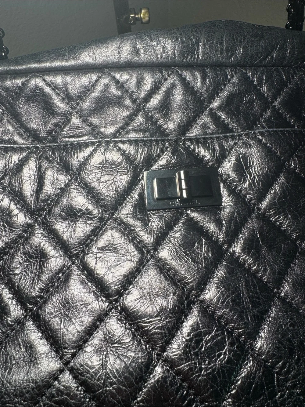Authentic CHANEL 2.55 Reissue Medium Camera Bag Black Aged Calfskin Ruthenium